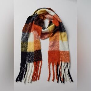 Urban Outfitters Maxwell Black Orange and White Plaid Scarf